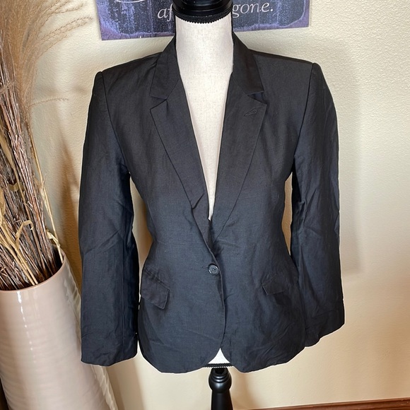 Club Monaco Single Button Black Wool Mohair Blend Minimalist Blazer Jacket Sz 6 - Picture 3 of 14
